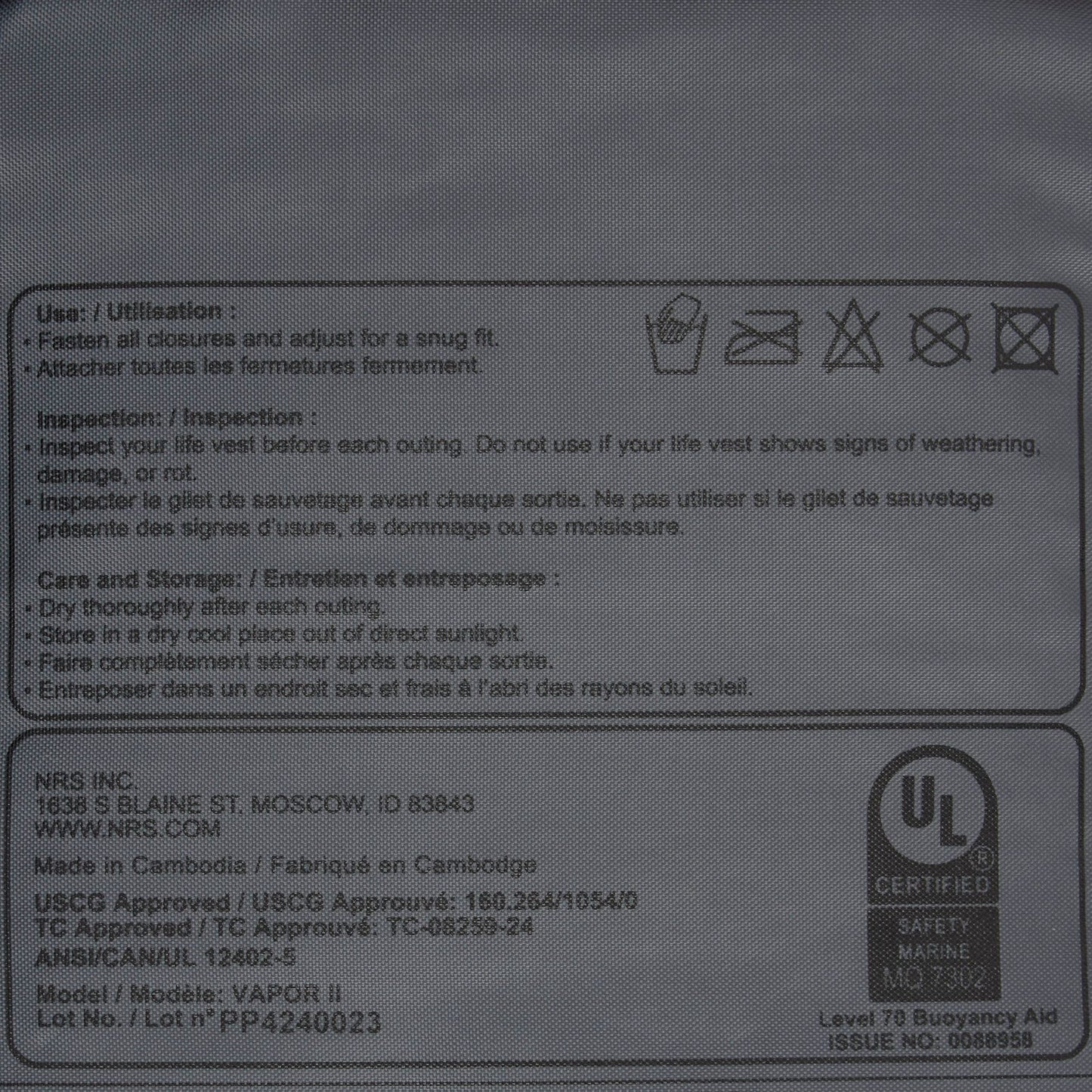 NRS Vapor PFD padlevest