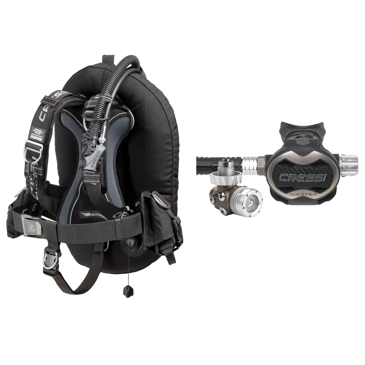 Cressi T10 regulator med Cressi Aquawing max