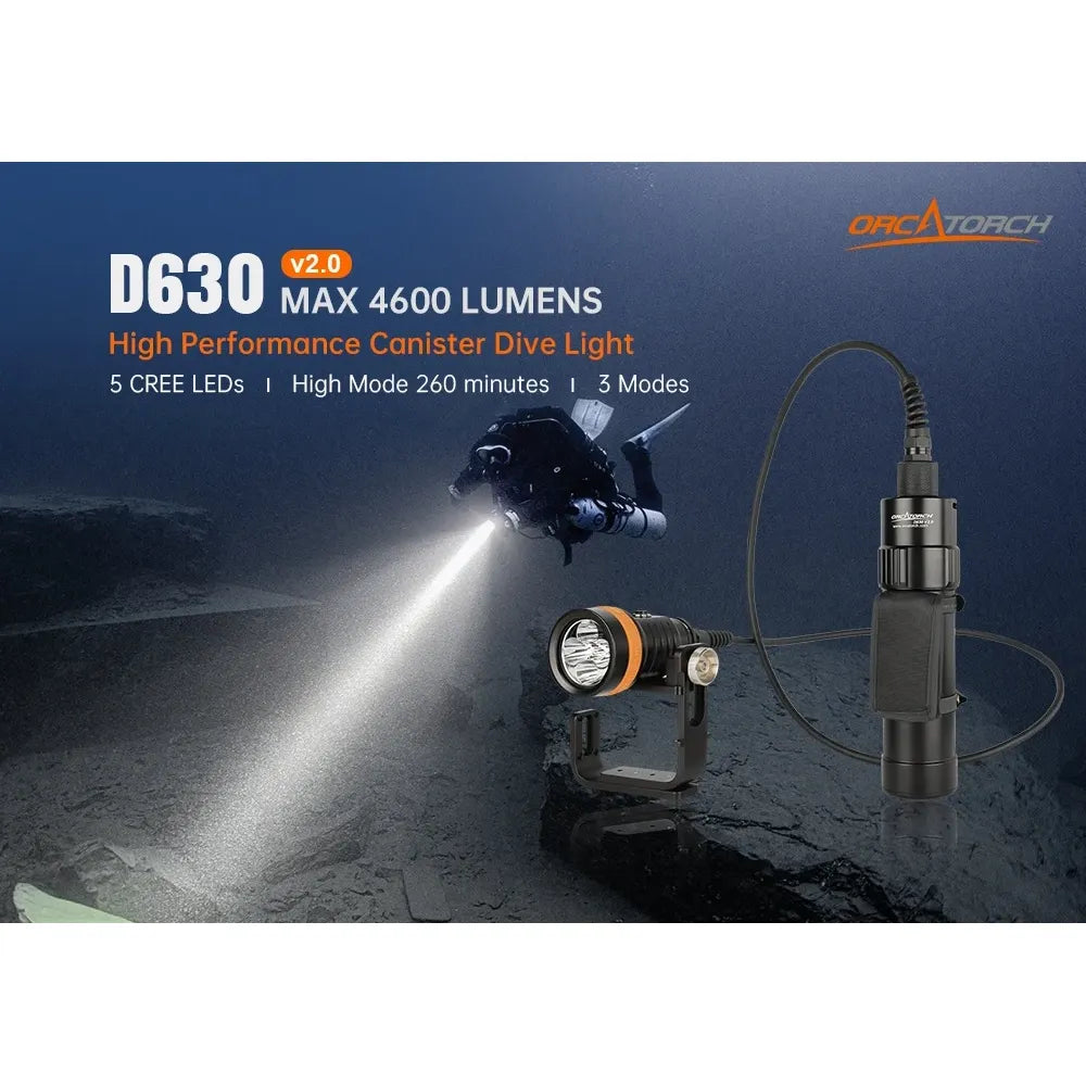 OrcaTorch D630 V2.0-dykarlampa med batterikassett