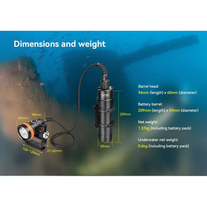 OrcaTorch D630 V2.0-dykarlampa med batterikassett