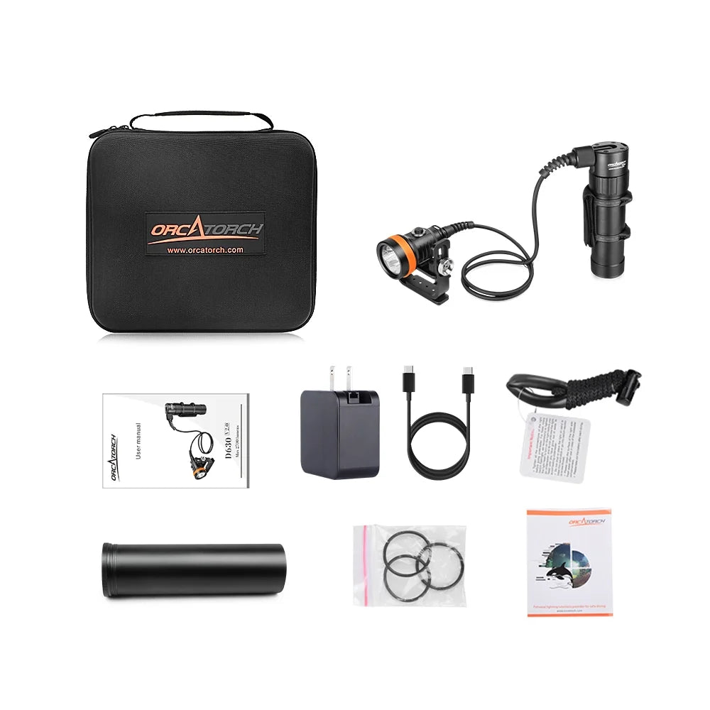 OrcaTorch D630 V2.0-dykarlampa med batterikassett