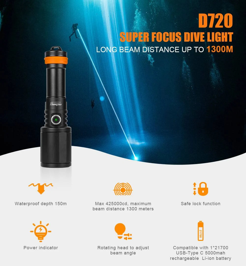 Orcatorch D720 dykklampa