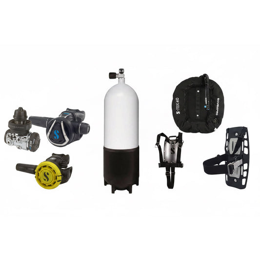 Flaske 15 L 232 med Scubapro Mk17 Evo2 ventilsett og Scubapro Pure 40 vinge